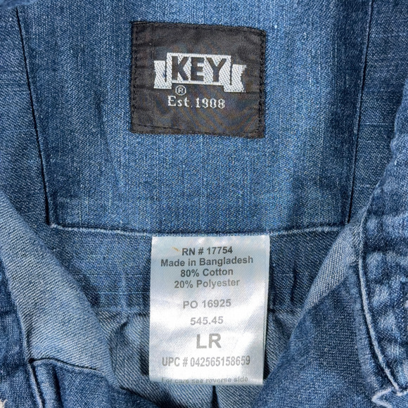 Vintage Key Shirt Adult LARGE Blue Chambray Workwear Outdoor Denim Style Y2K - Picture 5 of 8